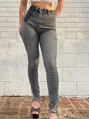 AKIRA Rhinestone Fringe Jeans Size 5 Y2K Glam Festival Denim